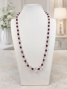 Rock Crystal Purple Ruby Gemstone hand knotted 24 inch necklace